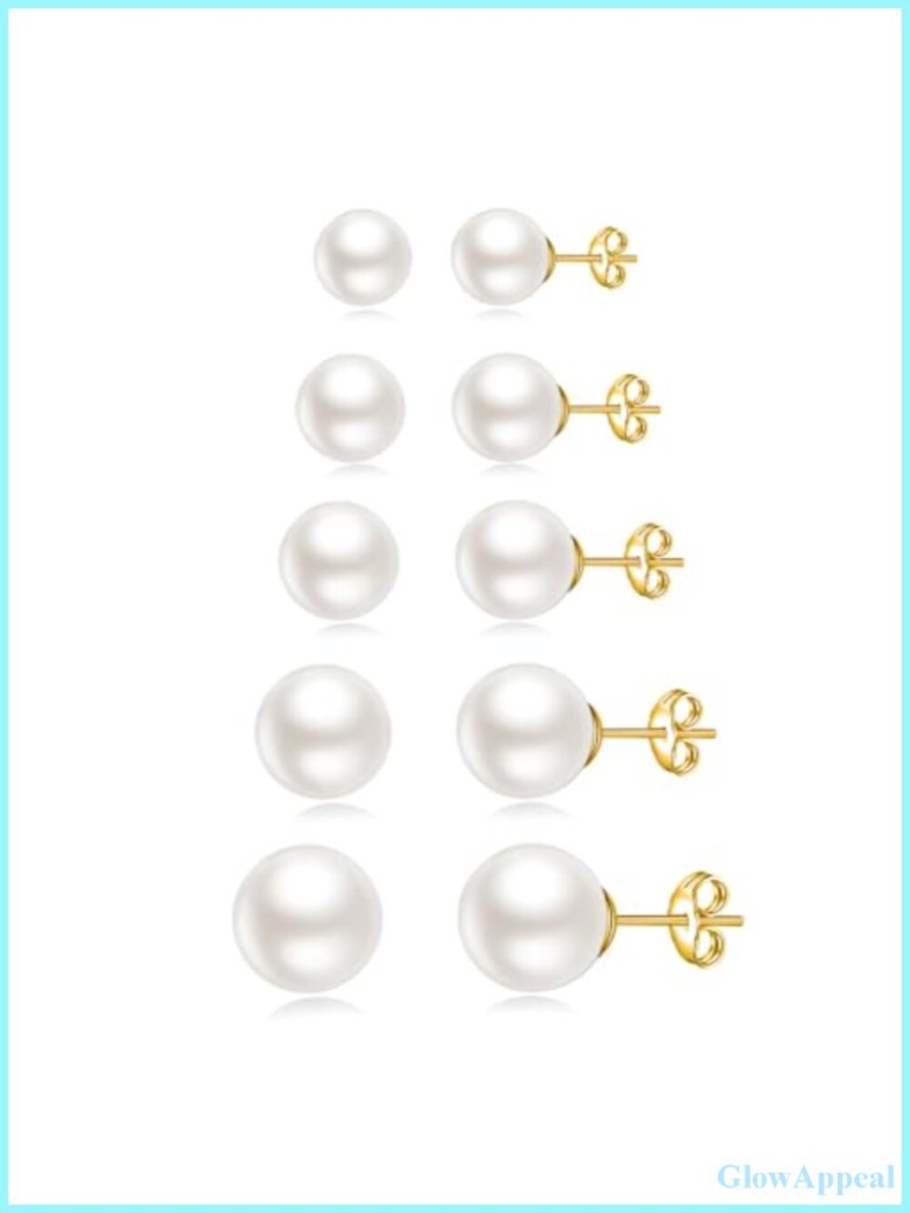 5 Pairs Pearl Stud Earrings Set Gold Filled Dainty